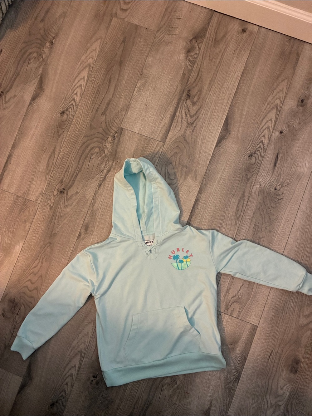 Hurley Kids Light Aqua Hooded Pullover with Beach Graphic